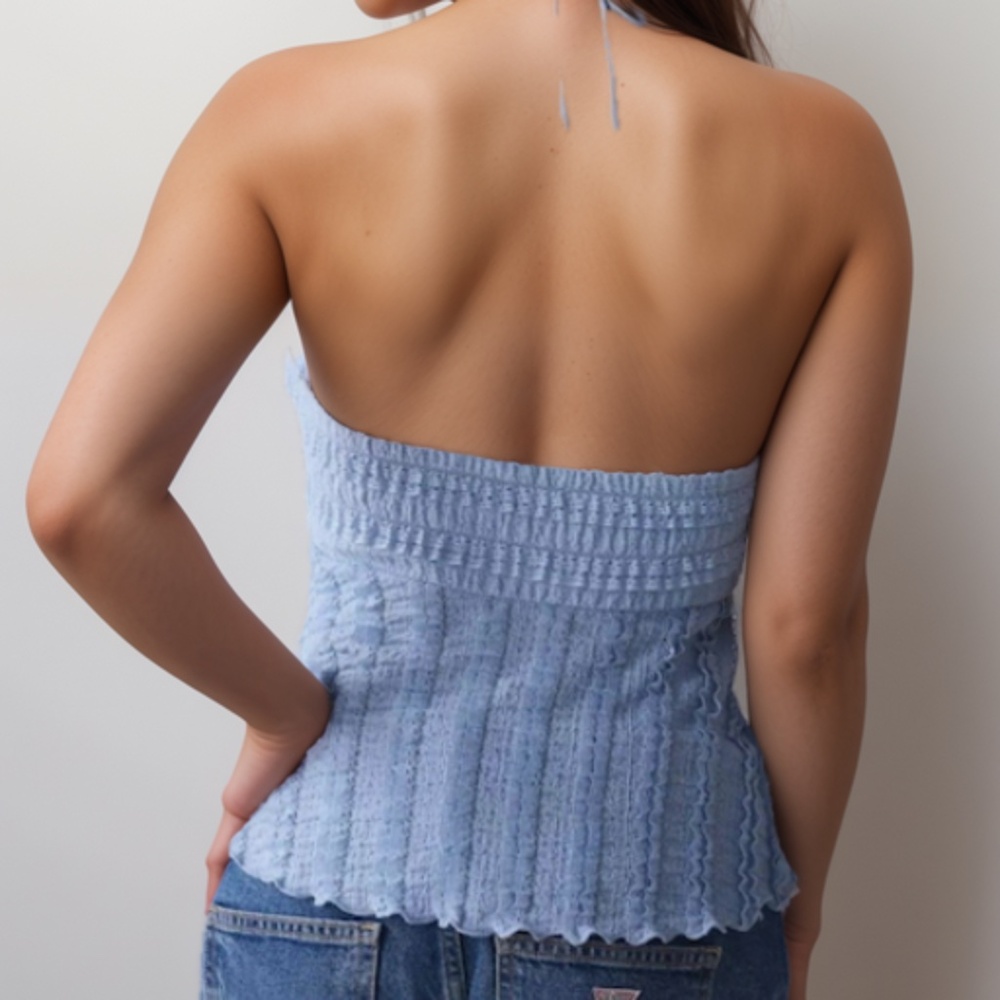 Light Blue Strapless Ruffle Hem Top - Picture 2 of 9